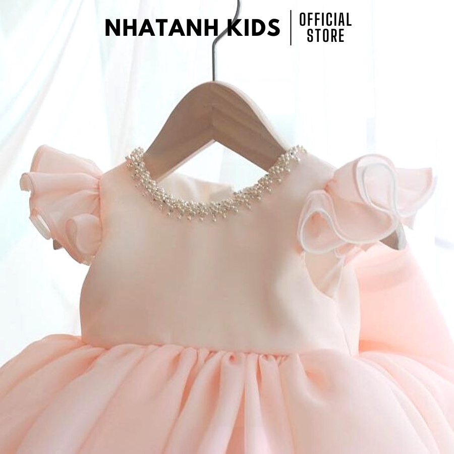Đầm công chúa bé gái NHATANH KIDS tay cánh tiên hồng voan cho bé gái dự tiệc sinh nhật từ 0-12 tuổi NA32
