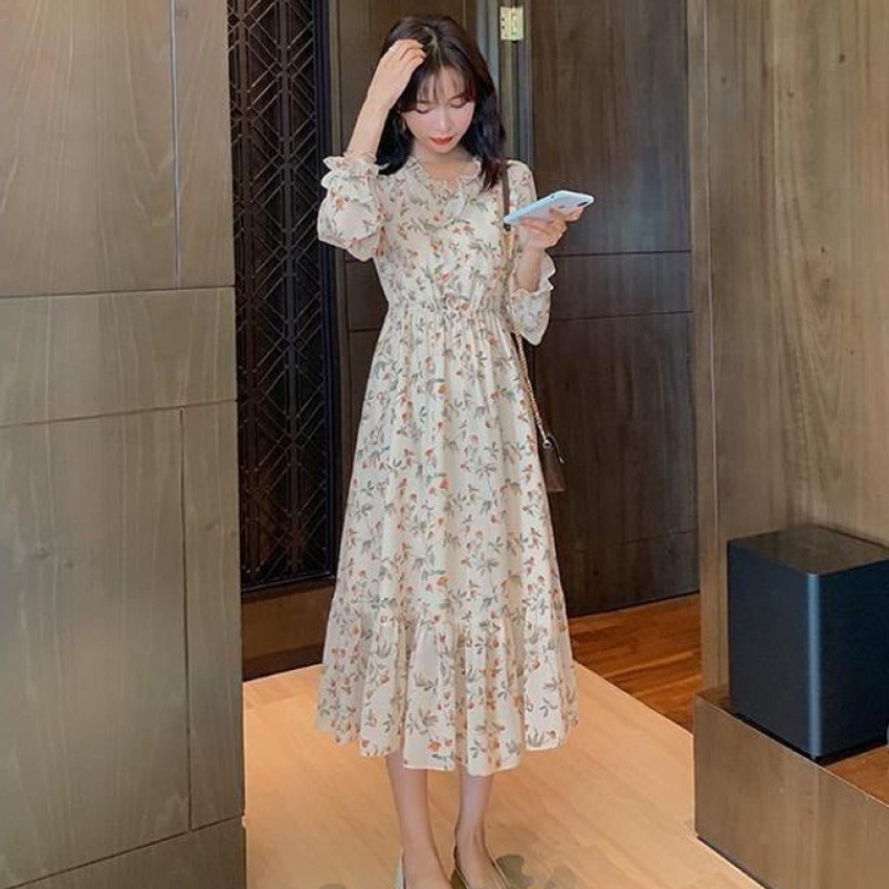 Đầm Hoa Tay Dài Cổ Chữ V Phong Cách Hàn Quốc Thời Trang Xuân Hè Mới 2023