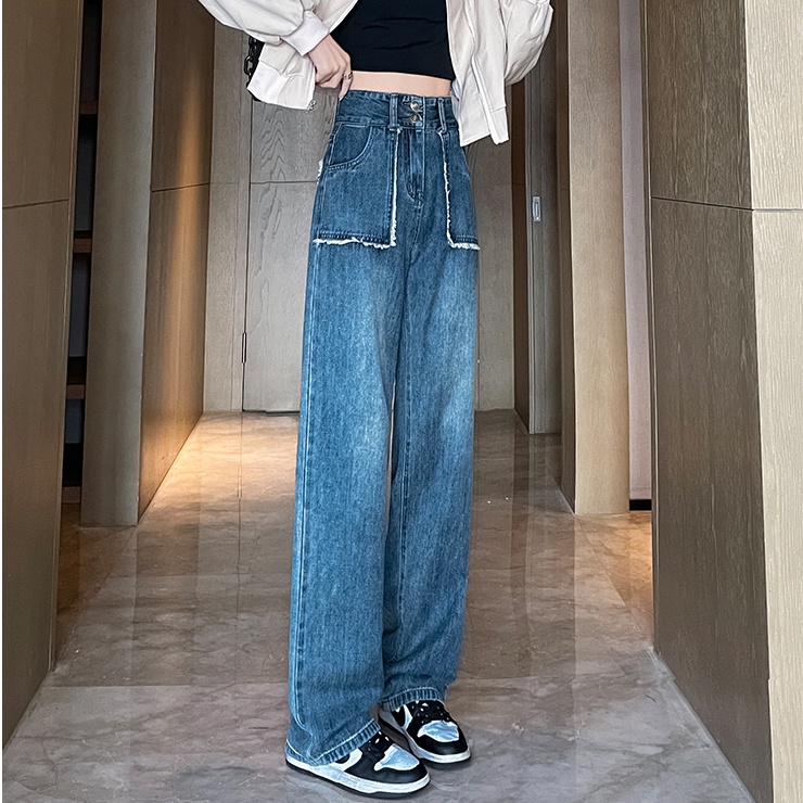 Quần Jeans Nữ Dài Ống Rộng Thời Trang Hàn Quốc Mới