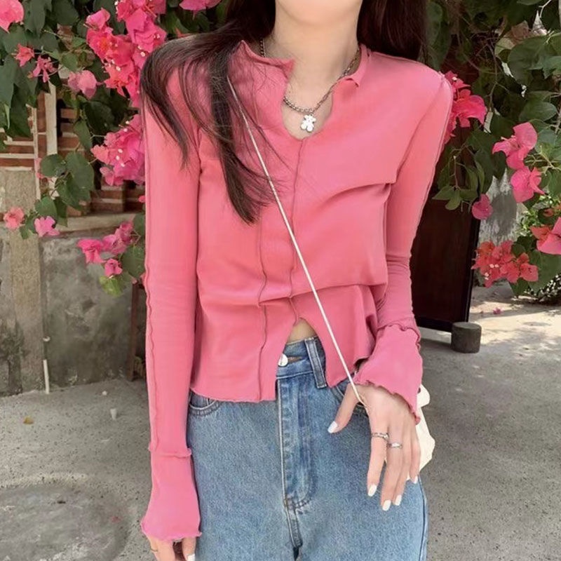 Plus Áo Kiểu Tay Dài Cổ Chữ V Chất Liệu Nhung Thiết Kế Không Đồng Đều Cao Cấp Thời Trang Cho