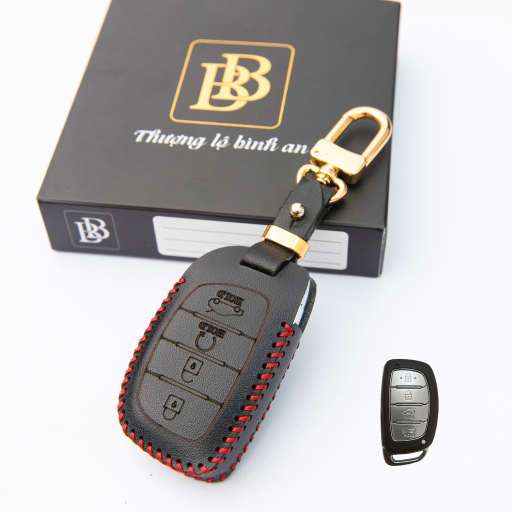 Bao da chìa khóa ô tô xe hơi BB hyundai creta chìa thông minh 4 nút da thật chống xước chính hãng