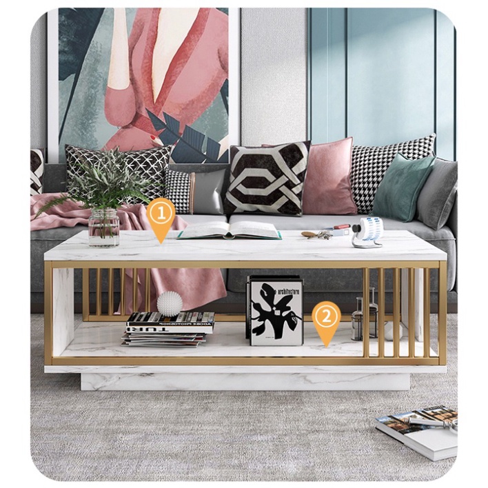 Bàn sofa phòng khách BETA-HOME bàn trà hình hộp chữ nhật mặt gỗ vân đá sang trọng kích thước 100*50*40cm | BigBuy360 - bigbuy360.vn