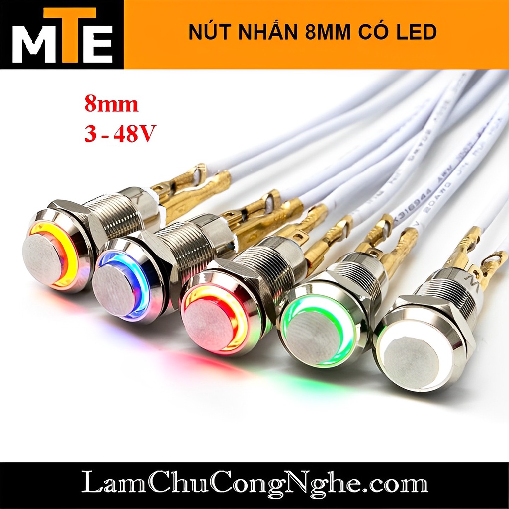 Nút nhấn giữ, nhấn nhả chống nước có đèn led 8mm 3-48V