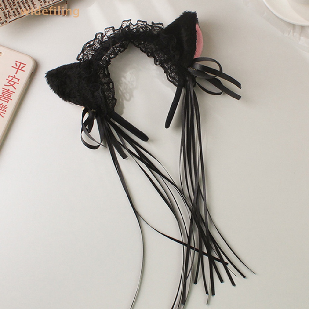 Băng Đô Tai Mèo Phối Ren Và Chuông Dễ Thương Cho Nữ