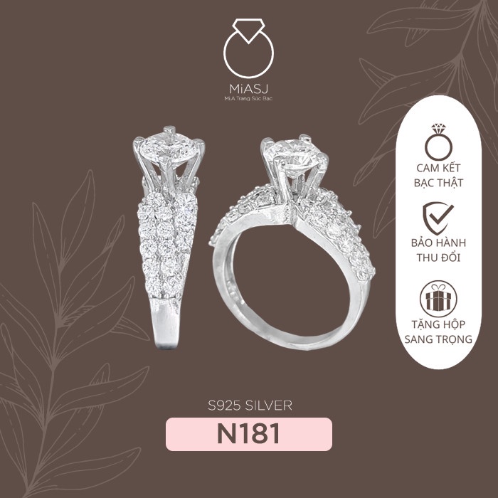 Ảnh+ Clip thật Nhẫn hột đá bạc Ý S925 xi Kim cao cấp N181 | Mi.A trang sức bạc