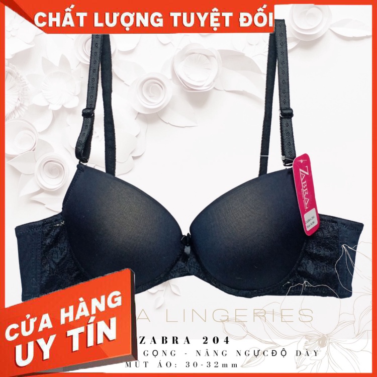 Áo Lót Nâng Ngực Vừa ZABRA Đệm Ngực Dày 30-32 mm, Cúp Chéo,2 Móc Cài Sau Vải Phối Ren A204