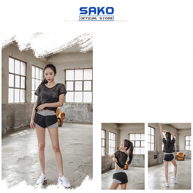 Áo Lưới Tập Gym, Tập Yoga Thể Thao SAKOMALL Tôn Dáng Cao Cấp-AOYOG04