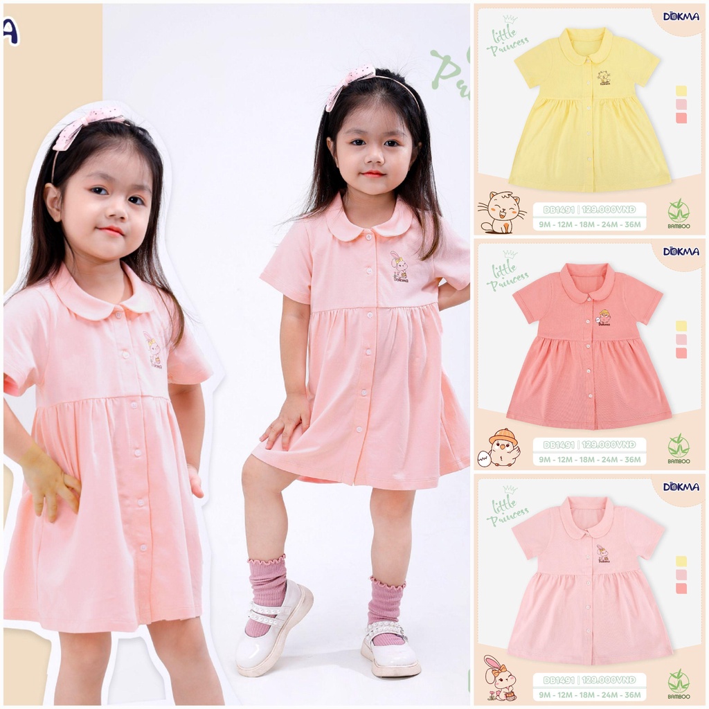 (6->36 tháng) Váy đầm bé gái Dokma - chất sợi tre kháng khuẩn, mềm mát, co giãn tốt (DB1491)