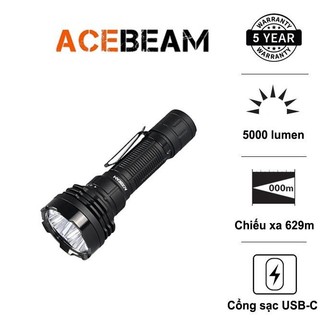 Đèn pin acebeam p18 defender sáng 5000lm,xa 629m pin 21700 sạc usb c công tắc kép phản ứng nhanh
