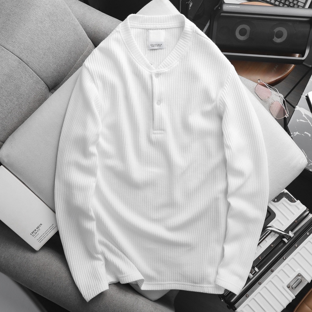 Áo thun dài tay Zr xuất dư xịn, vải len mỏng dệt mắt tổ ong, thiết kế cố henley độc đáo, form slimfit, bảng màu basic