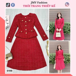 S198 Set dạ đỏ [MC&Hà Thanh] set dạ tweed đỏ dáng A dài nữ tính - (kèm video SP)