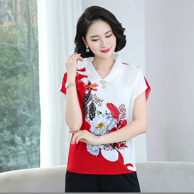 xả kho áo trung niên nữ in hoa Áo kiểu trung tuổi U40 U50 U60 cho mẹ thời trang đẹp mùa hè sang trọng hàng bom giá rẻ
