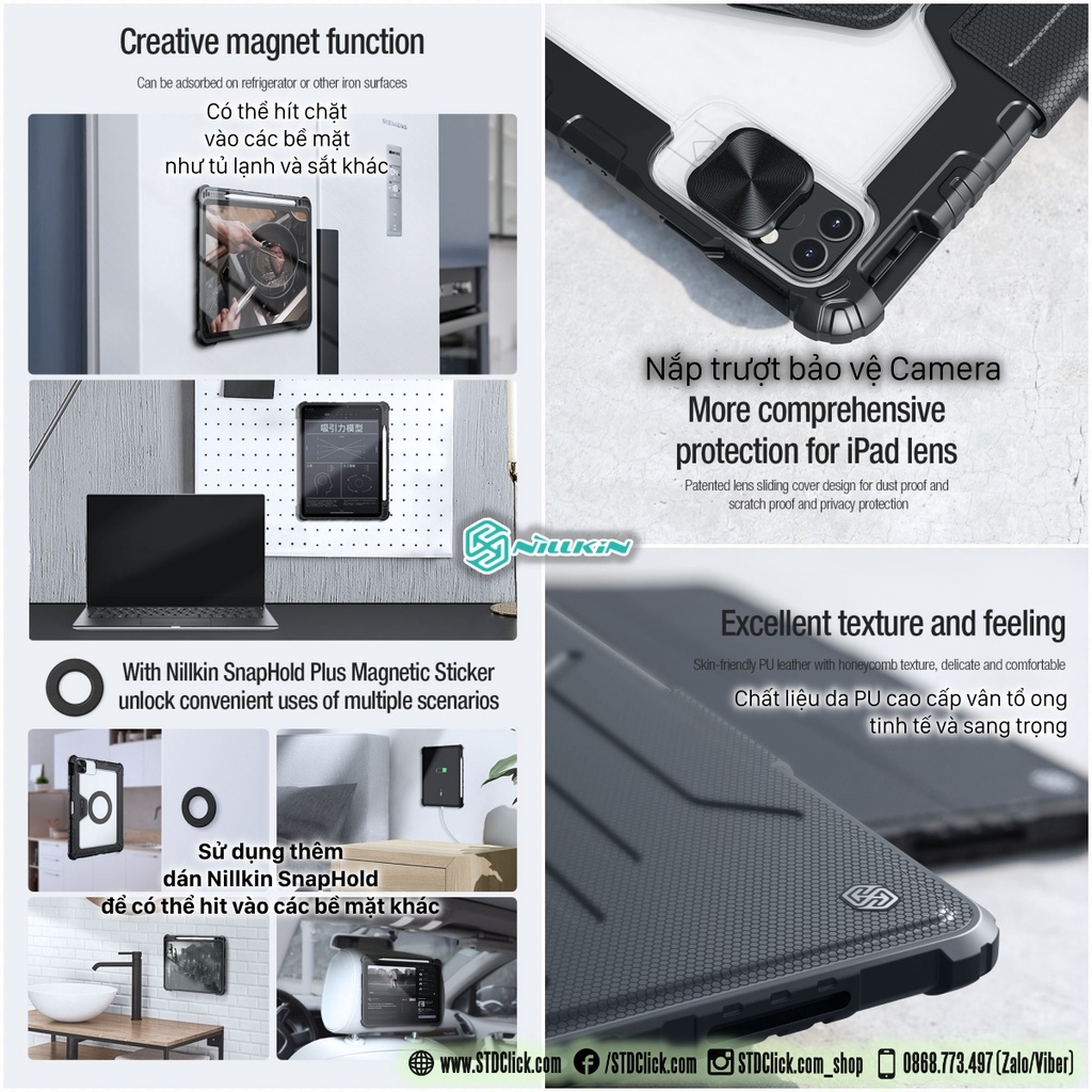 BAO DA IPAD PRO M2 12.9 - M1 12.9 - M2 11 2022 - M1 11 2021 - 11 2020 - AIR 10.9 - 12.9 NILLKIN BUMPER SNAPSAFE CH.HÃNG