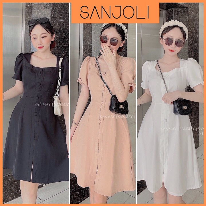 SANJOLI - ĐẦM DỰ TIỆC DÁNG SUÔNG ÔM EO TAY PHỒNG NHÚN NGỰC VD021