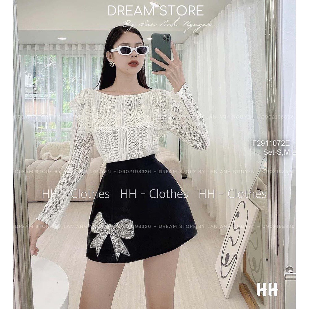 Chân váy tacta dáng chữ A đính nơ đá