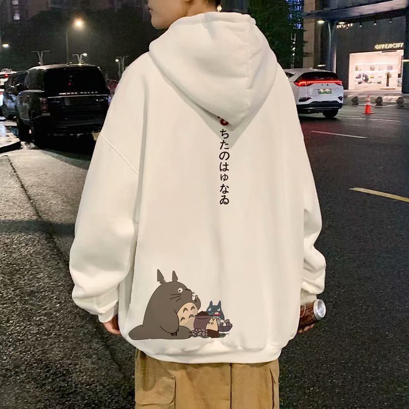 Áo Hoodie Cotton Dày Dáng Rộng In Hình Totoro Phong Cách Nhật Bản Thời Trang Cho Nam 4 Màu Tùy Chọn Size M-8XL
