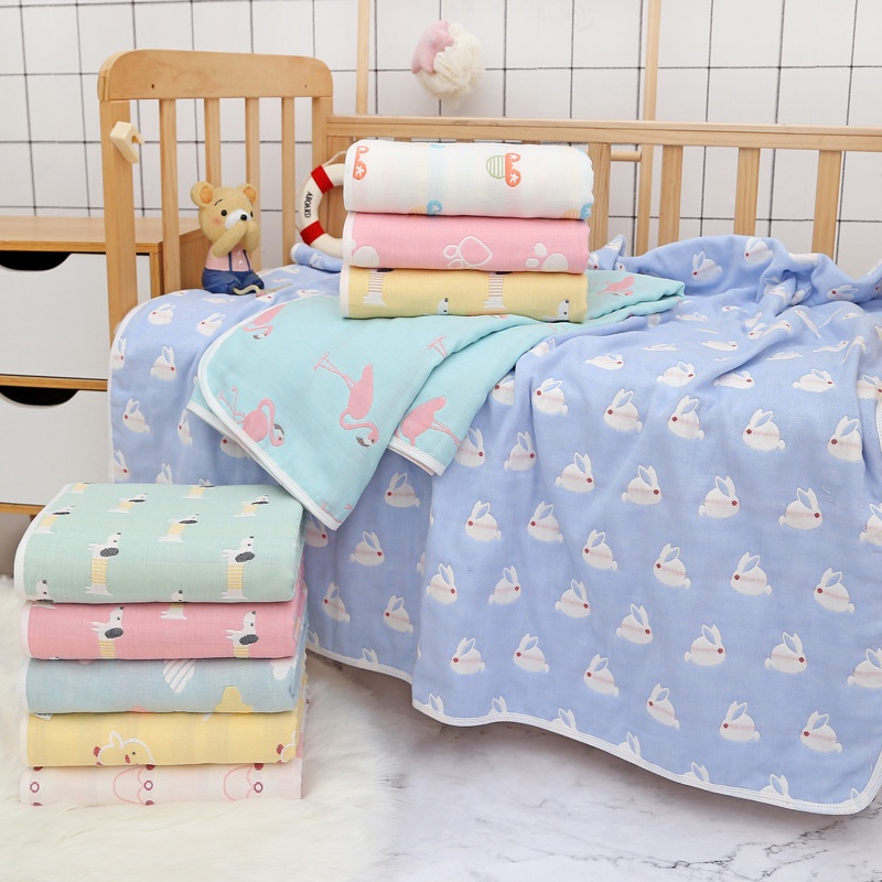 Chăn tắm cho bé Khăn tắm sơ sinh mềm mại cho trẻ, áo choàng tắm 6 lớp cotton muslin họa tiết 2 mặt 110x110cm