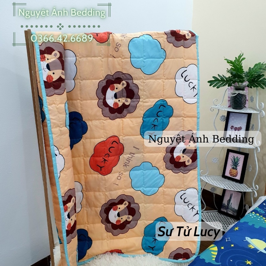 (LƯƠNG VỀ) 🌷Mền cho bé size 1mx1,4m | chăn hè muji cho bé đi học cotton poly có trần bông mẫu Sư tử luky (được chọn mẫu)