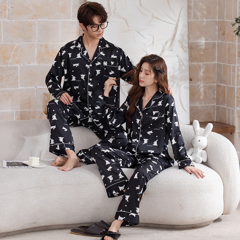 Đồ bộ ngủ Pyjama lụa tơ  tay dài quần dài couple DD60