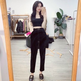 Quần nhung dáng baggy cạp chun