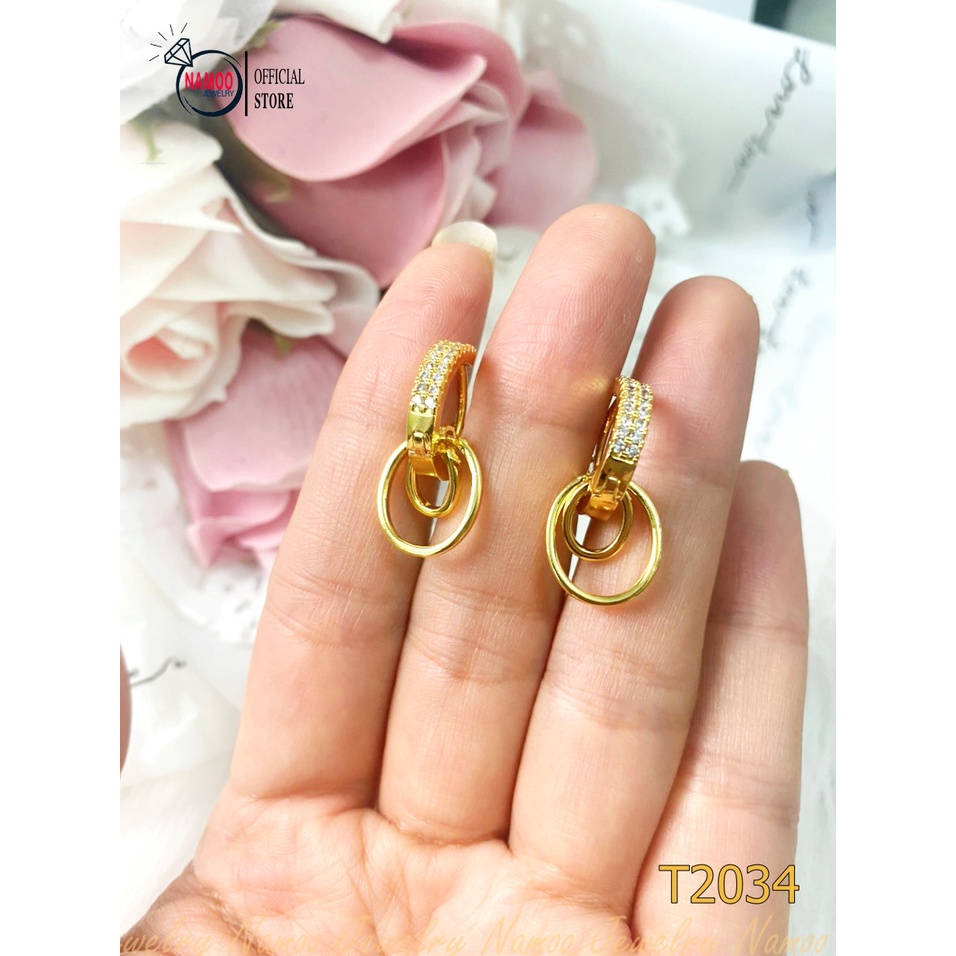 Bông Tai Nữ T2034 Kiểu Dáng Oval Cá Tính Có Đính Đá Thiết Kế Hợp Thời Trang Namoo Jewelry