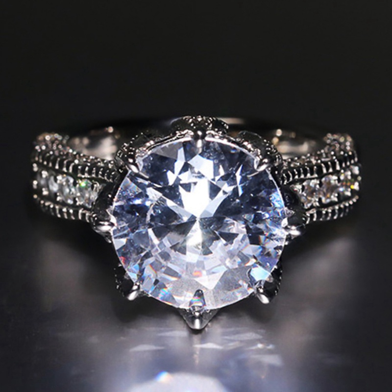 Nhẫn Cưới Đính Đá Zirconia Hình Tròn Lớn 8 Móng Cài Đặt Thời Trang Sang Trọng Dành Cho Bạn Nữ