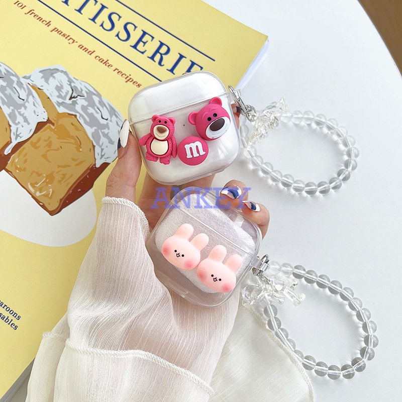 SoundPEATS Air 3 TrueAir 2 / 2+ Cover Rabbit Lovely Transparent Earphone Silicone Case Earbuds Waterproof Shockproof Soft Protective Headphone Cover Headset Skin with Hook