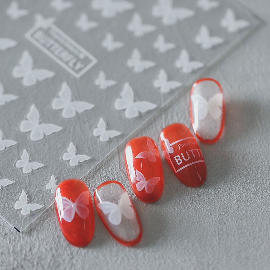 Miếng Dán Trang Trí Móng Tay Hình Bướm Màu Trắng Thông Dụng Dễ Sử Dụng Cho Nữ