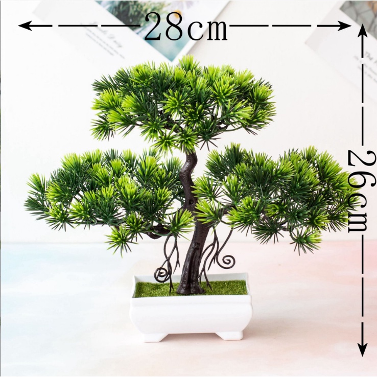 Chậu Cây Thông Xanh Bonsai Giả Để Bàn, trang trí kệ treo tường, giá sách, decor