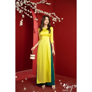 Emy em6955 bộ áo dài gấm vàng