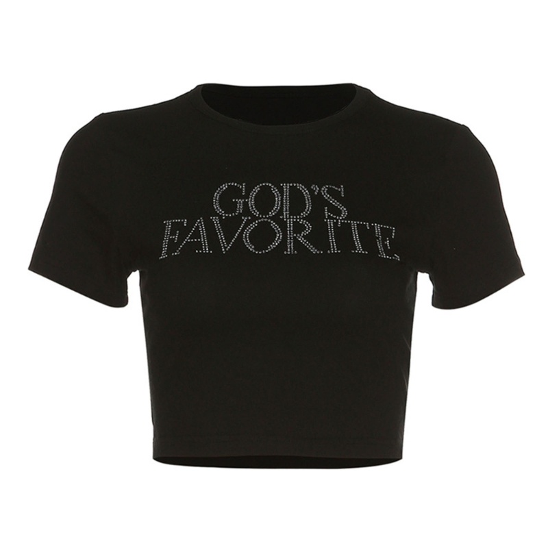 Áo Thun Lửng Ngắn Tay Đính Đá Phong Cách Trẻ Trung Dành Cho Nữ