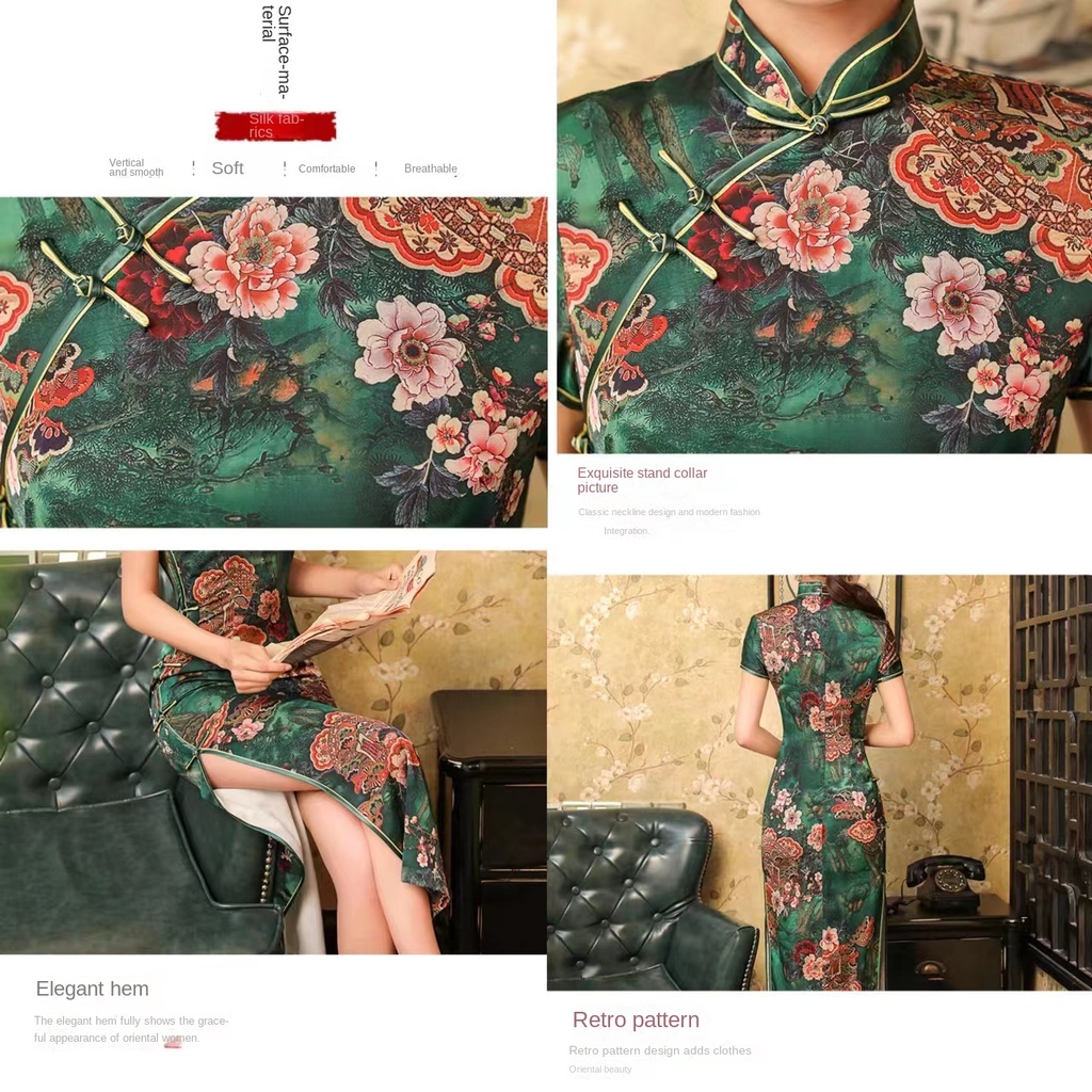 Sườn Xám Vải Satin Cao Cấp Phong Cách Trung Hoa Thời Trang