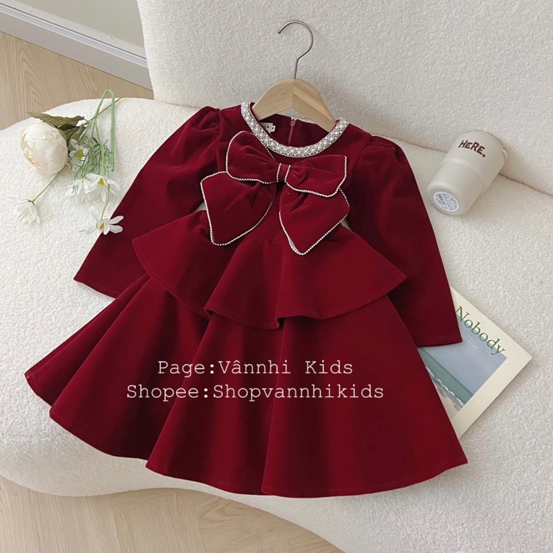Váy nhung tầng cổ ngọc xinh sang diện Tết cho bé 13kg-30kg