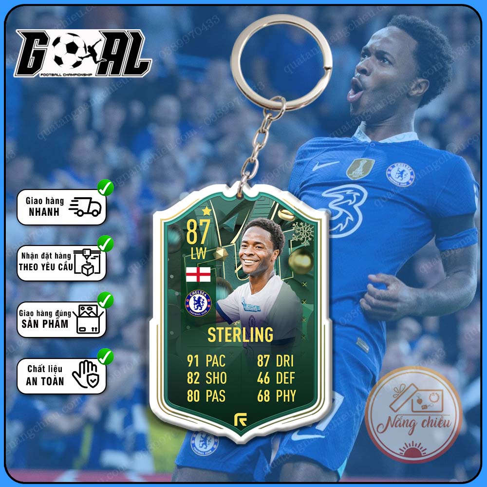 Móc khóa cầu thủ yêu thích Raheem Sterling mới nhất 2023-phụ kiện treo balo thiết kế hiện đại CLB Chelsea [5237-5248]