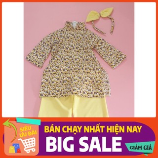 Ngọc kids - áo dài hoa vàng vải lụa 8-20kg