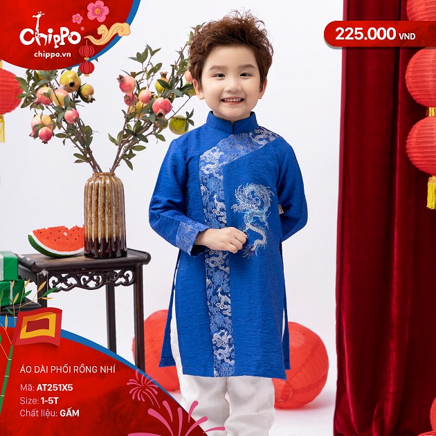 Áo dài bé trai Tết Chippo dáng cách tân mẫu mới 2023 cho bé trai 1 2 3 4 5 tuổi từ 10-20kg Quần áo trẻ em