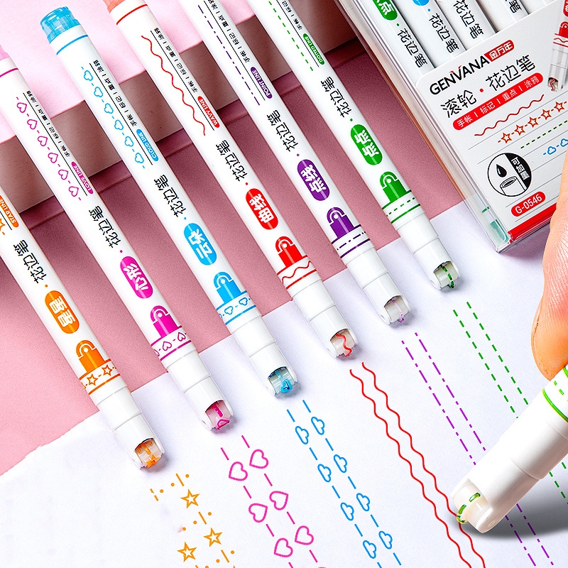 Set 6 Bút Đánh Dấu Hai Đầu Dạng Cong Dùng Trang Trí Cho Nữ