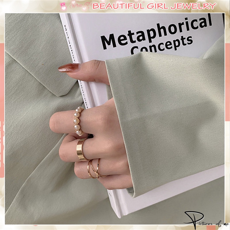 Set 4 nhẫn hợp kim phối ngọc trai nhân tạo thời trang cho nữ