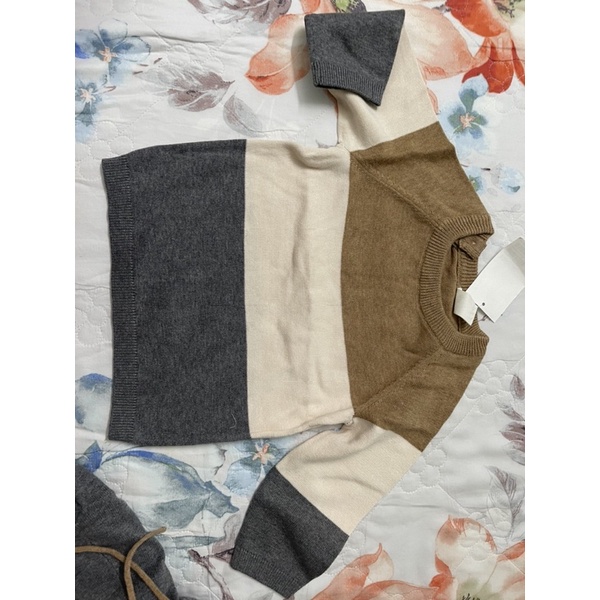 Set quần áo len sọc color block nâu xám bé trai HM H&M_hàng chính hãng authentic