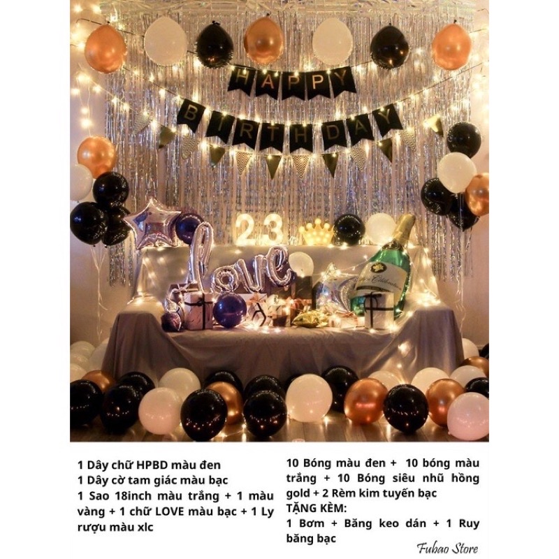 Set Bóng HAPPY BIRTHDAY Trắng Đen Hot Trend