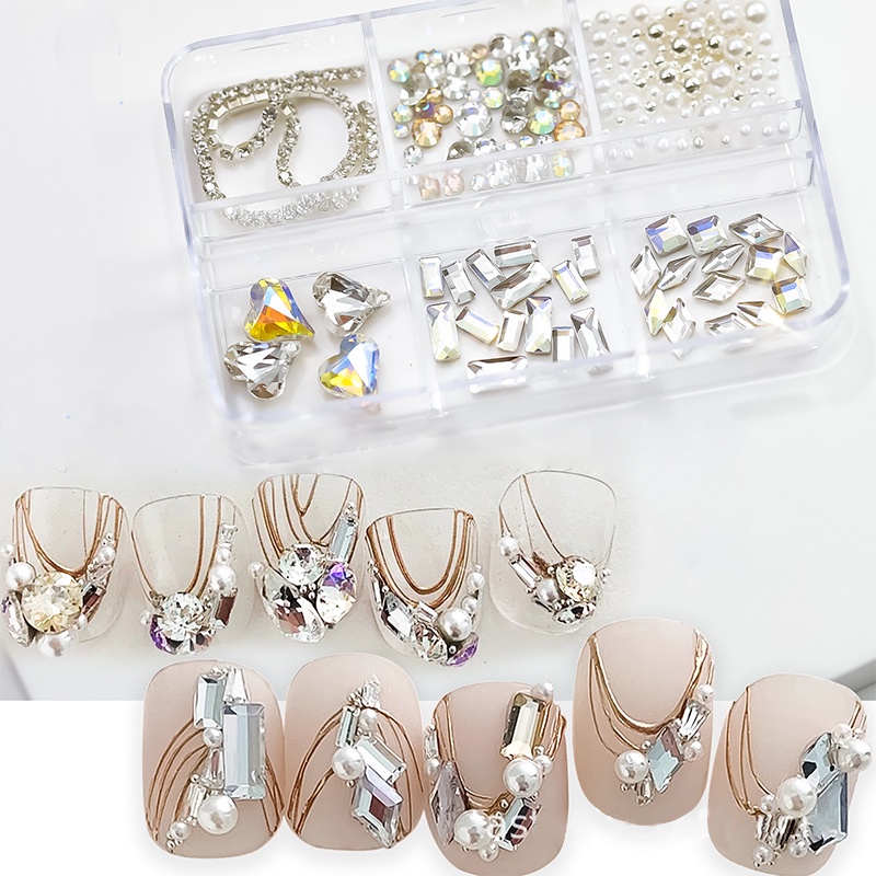 Hộp 6 Ngăn Đá Pha Lê Lấp Lánh Trang Trí Móng Tay BORN PRETTY