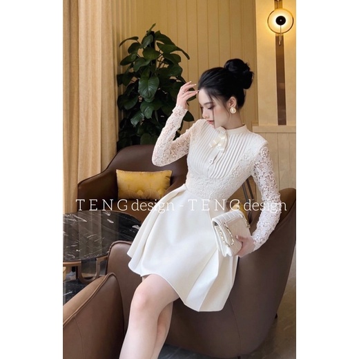 Váy Ren Dập Ly Ngực Phối Tafta