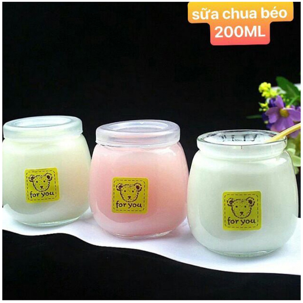 Hủ lọ làm sữa chua 200ml - Thủy tinh trong suốt béo ú