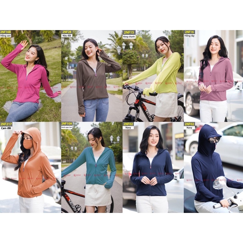 Áo chống nắng nữ thun lạnh 1 lớp CARDINA cao cấp kèm khẩu trang 3 lớp phiên bản 2022