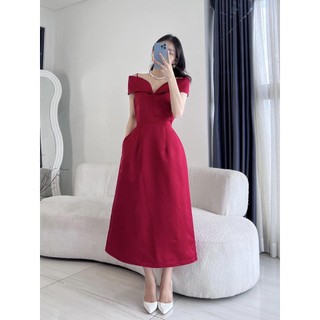 Meet - đầm tafta viền vai midi