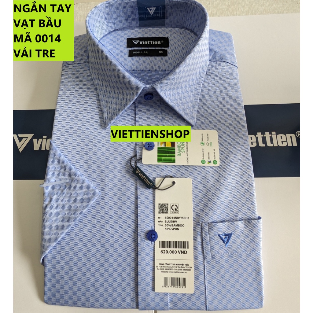 (0014 HVS) ÁO SƠ MI VIỆT TIẾN NGẮN TAY VẢI TRE HOA VẮN