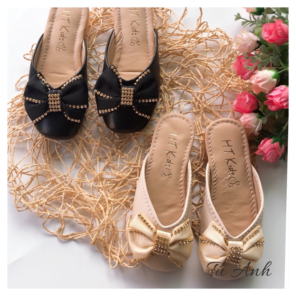 Dép sục nơ đá da PU mềm phong cách Hàn Quốc cho bé gái 2_10 tuổi