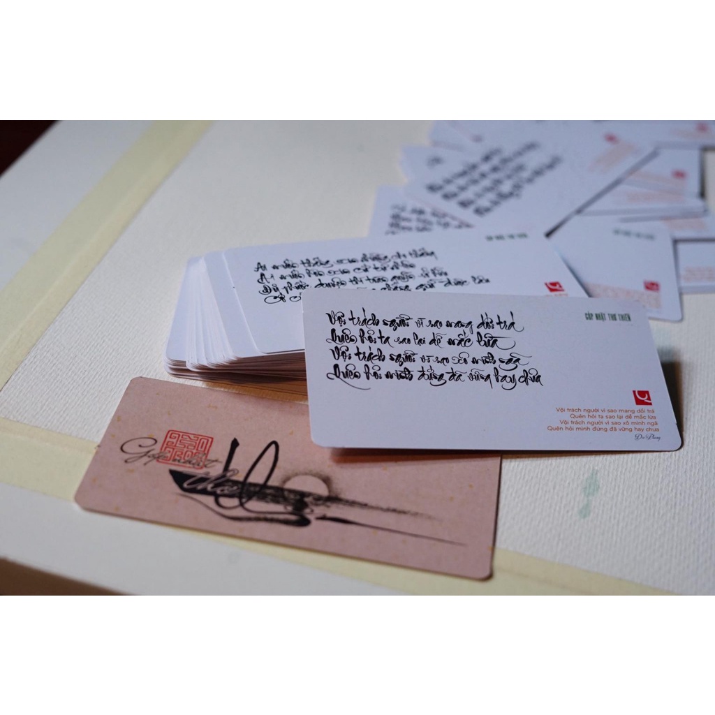 Bộ bài thư pháp GÓP NHẶT THƠ THIỀN | Bộ 55 thẻ |  7cm x 11cm | Lá duyên