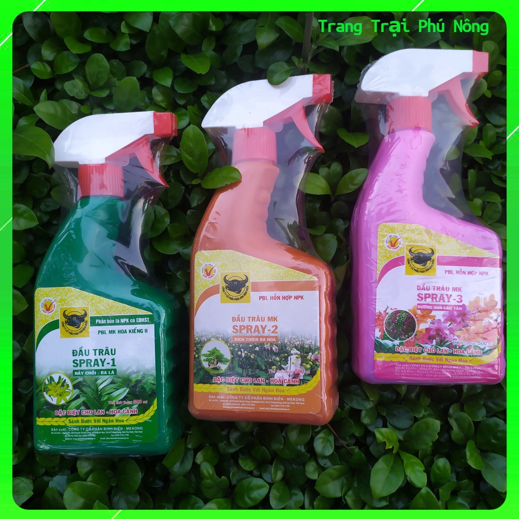 Combo 3 Bình Xịt Phân Bón Lá Cao Cấp Đầu Trâu Spray 1-2-3 Chuyên Dành Cho Lan - Mỗi Bình 500ml