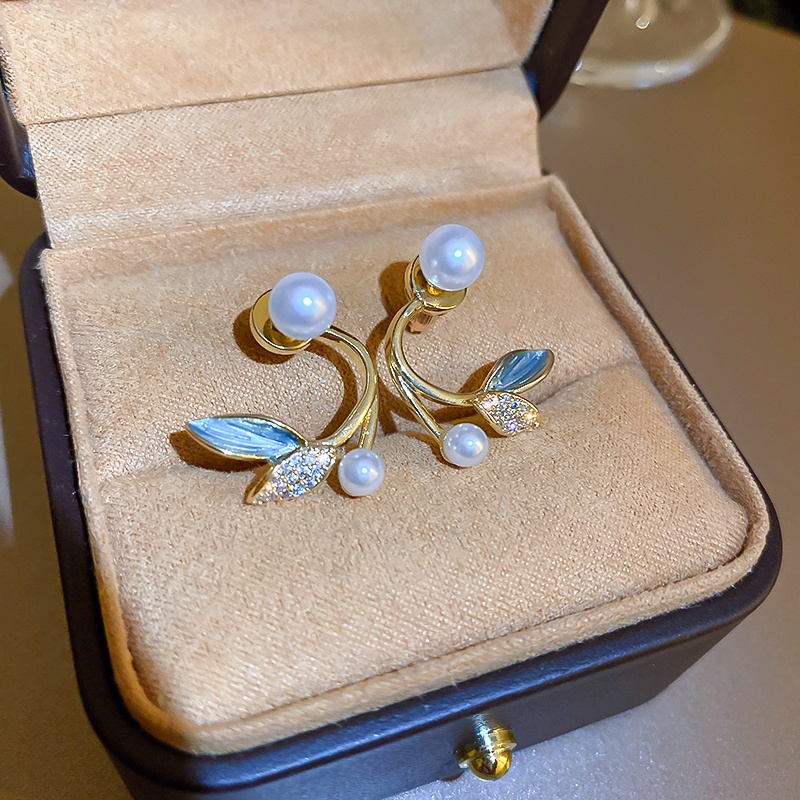 Bông Tai Hình Lá Đính Đá Lấp Lánh Phong Cách Hàn Quốc Dành Cho Nữ